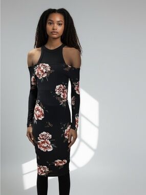 Black Floral Off-Shoulder Bodycon Dress